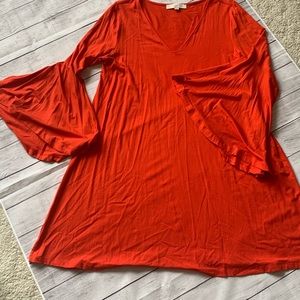 LOFT Orange Bell Sleeve Dress in Size L